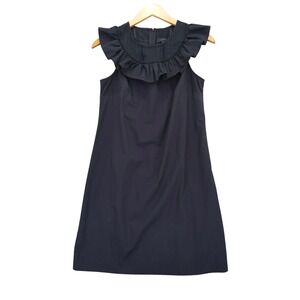J.Crew Shift Dress Women 2 Navy Blue Ruffle Eyelet Collar Cotton Poplin
